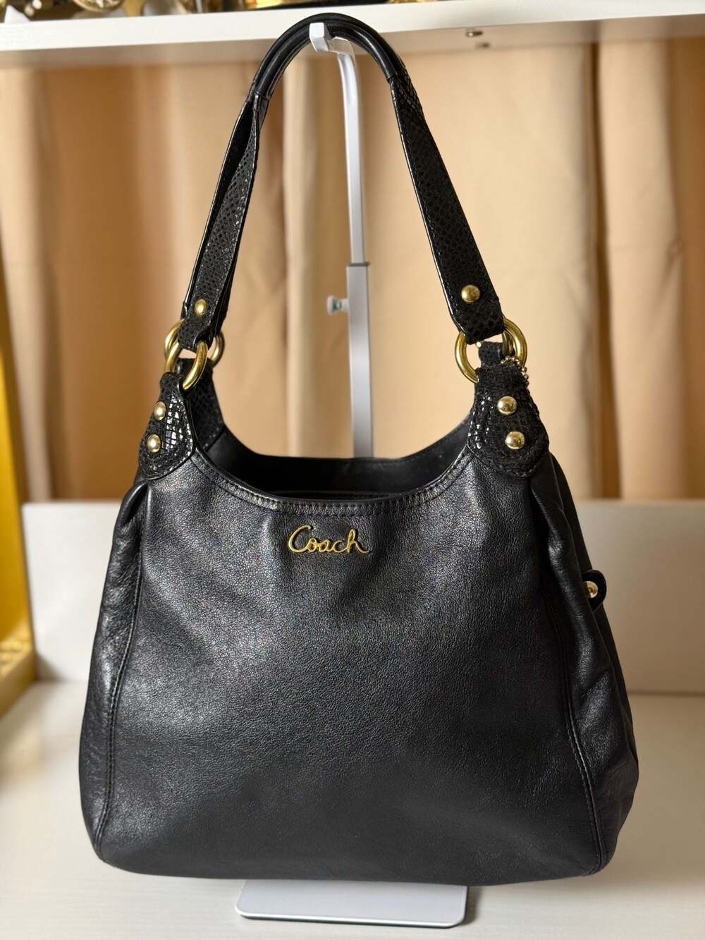 Coach Ashley Leather Hobo Bag with Snakeskin-Embossed Detail